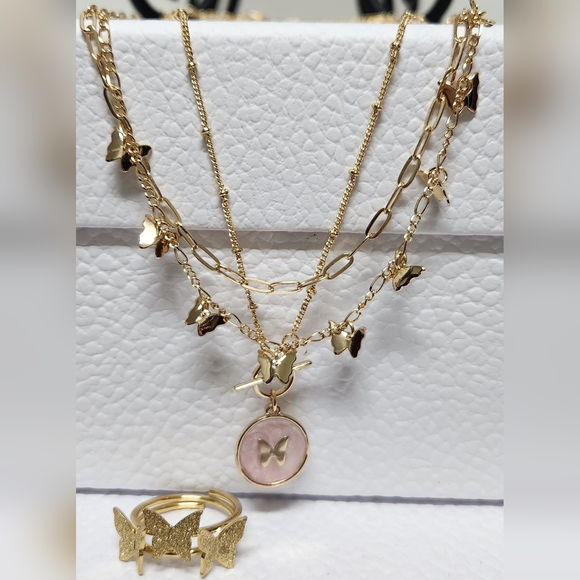 JOSSLYNN JEWELRY 3 Layer Gold-Tone Butterfly and Ring Set NWT - Picture 3 of 16